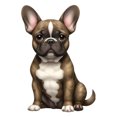 cinematic-[french bulldog]-realistic-full-body-sitting-emoji,-tail-resting-loosely-beside-its-paws,-head-tilted-dramatically,-sleek-[solid brindle]-fur,-simplified-yet-realistic-focused-features,-highly-detailed,-glowing-with-an-almost-sarcastic-glow sticker