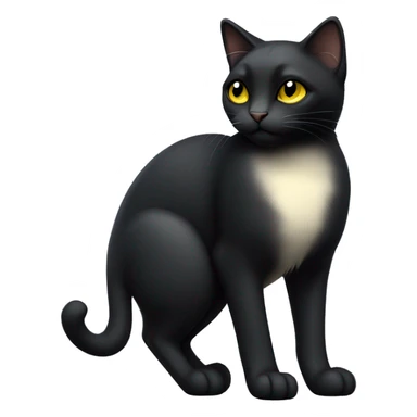 Petite black cat, short sleek fur, light yellow eyes, with small black ear tufts, sitting in a relaxed pose, full body view sticker