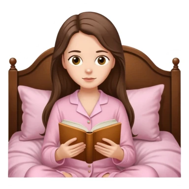  white long brunette hair girl with hazel eyes in light pink pajamas reading Pride and Prejudice sticker