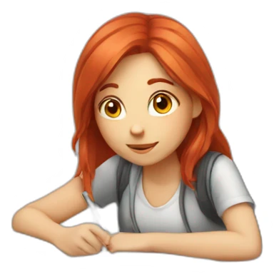 Girl with red hair studying  sticker