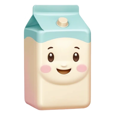 Cinematic adorable milk carton, soft pastel colors, tiny rounded edges, chubby smiling face, warm glowing highlights, gently tilting in a playful pose. sticker