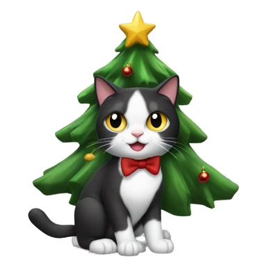 tuxedo cat knocking off Christmas tree sticker