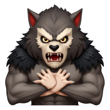 Create an emoji of Werewolf half bodied till waist sharp nails angry face black  sticker