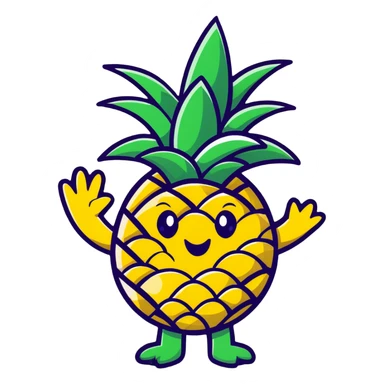 friendly pineapple character waving hello sticker