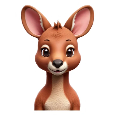 Cinematic Cute Adult Red Kangaroo Portrait Emoji, Head tilted playfully and inquisitively, showcasing a charming, robust build with soft reddish fur and a uniquely red kangaroo-like head featuring a gentle, elongated snout and rounded ears, with large, sparkling eyes full of wonder, Simplified yet irresistibly adorable features, highly detailed, glowing with a warm, friendly glow, high shine, affectionate and lively, stylized with a touch of outback whimsy, soft glowing outline, capturing the essence of a mischievous yet loving kangaroo that seems as if it could hop out of the screen into your arms! sticker