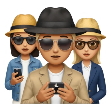 person searching something with iphone and people around sticker