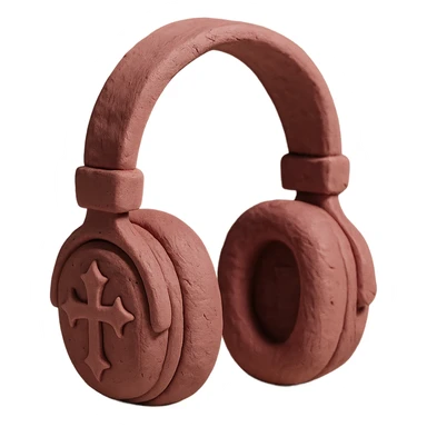 pink gothic headphones with cross motifs and velvet texture in claymation style sticker