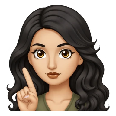 woman with olive skin, brown eyes and long lashes, and long black wavy hair giving the middle finger  sticker