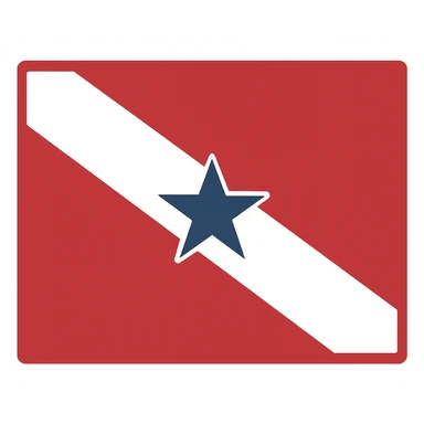flag of the state of Pará, Brazil, with a white diagonal stripe, red field, blue star in the center, flat style, no text sticker