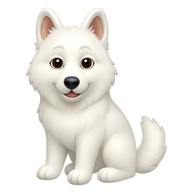 Create a full body husky dog with completely white fur in the style of apple emojis. Keep the background transparent. sticker