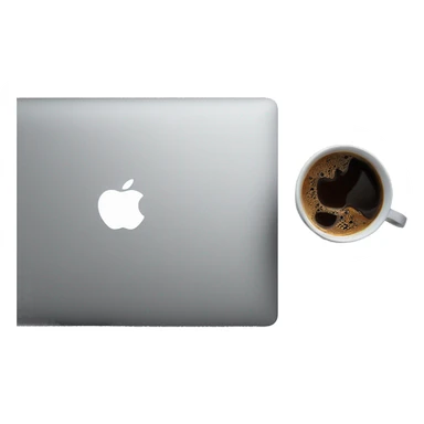 Ein MacBook und obendrauf ein Kaffee mit einem Notizbuch von oben fotografiert sticker