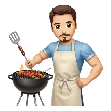 Iron Man is grilling shashlik at the barbecue. sticker
