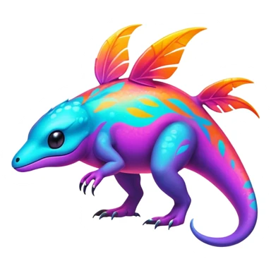 Exotic futuristic lush warm-colored neon tropical Fakémon-Fionbri-creature with cool-colored splash markings  sticker