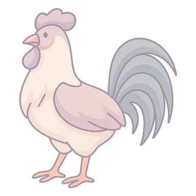 Edit the image to depict a rooster as the symbol of the year in Feng Shui, Chinese Eastern style. Use thin clean contours, soft rounded shapes, and a pastel palette with colors #98B5BC, #B5B3C1, #C9A3C9, #E4C0CA, #F7DCD1, #F7C0AA. Include detailed shadows and highlights with soft lighting. The background should be transparent. The style should be less cute, without decorative elements. The silhouette and appearance should match the reference. sticker