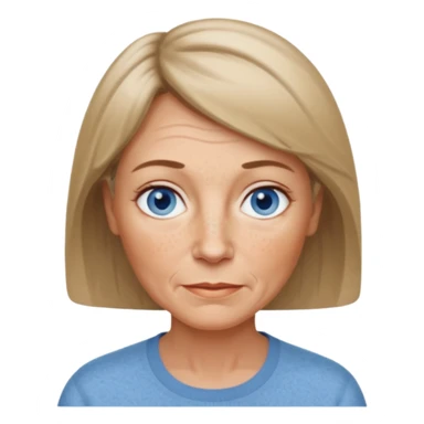 create a 57 year old woman. with short dark blonde hair. greyish blue eyes. some wrinkles and freckles. light skin. sticker