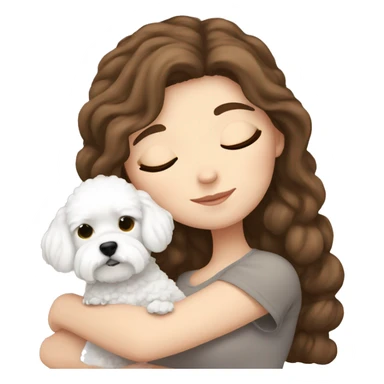 White girl brown hair sleeping with mini Bichon Freeze sticker