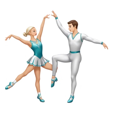 Icon for Sports Dance: a white men and women in competitive attire performing a synchronized dance with acrobatic moves, dance shoes, a rhythmic floor, and a competition backdrop. The icon should capture athleticism, technique, and acrobatic precision. Transparent background. sticker