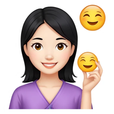 Chinese girl wiz black and front hair, sunny smile sticker