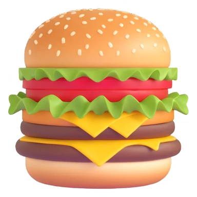 3D icon of a hamburger, vibrant and appetizing sticker
