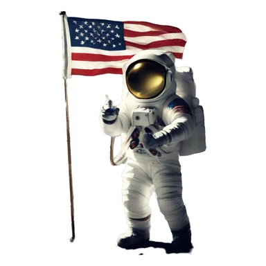 astronaut on moon with flag sticker