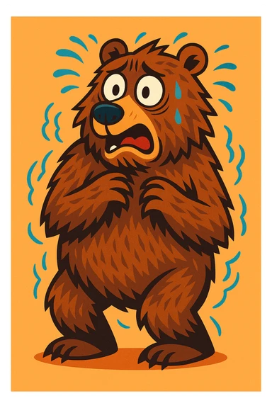 scared bear, expressive, detailed fur, wide eyes, trembling, cartoon style sticker