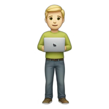 white guy standing with his apple laptop sticker