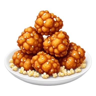Korean Fried Chicken Cinematic Realistic Korean Fried Chicken Dish Emoji, depicted as bite-sized popcorn chicken pieces generously coated in a glossy, spicy sauce, rendered with crisp textures and dynamic, appetizing lighting. sticker