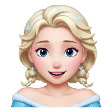 Cinematic Adorable Elsa Portrait Emoji, Giggling as tiny snowflakes swirl around her, cheeks flushed pink from the cold, eyes twinkling with warmth, a heart-melting mix of beauty and playfulness! sticker