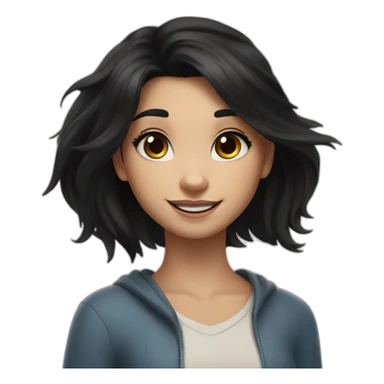 white skin and black straight hair and black eyes  Disney smile girl with a lion sticker