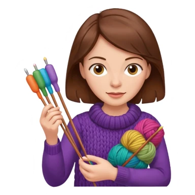  Woman with brown hair no glasses Knitting emoji sticker