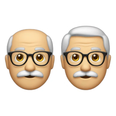 Emoji con gafas a media nariz y bigote de abuelo, peinado hacia tras y con algo de canas, 64 años sticker