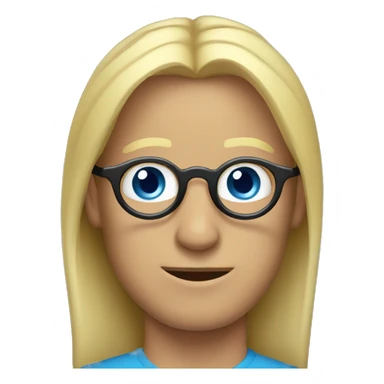 Man with blonde ponytail, round glasses and blue eye sticker