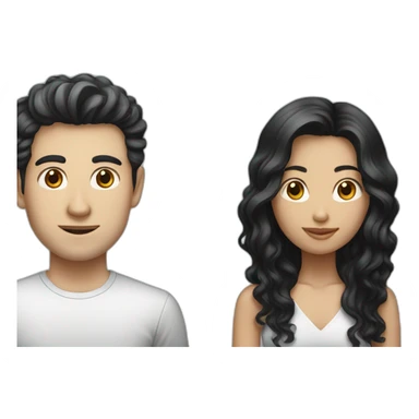 Indonesian girl with long black hair and white man with short curly hair sticker