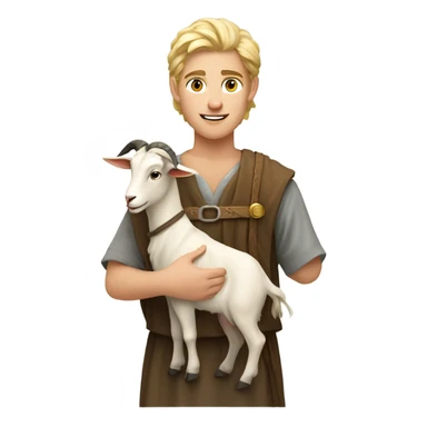 young shepherd with blond hair 10th century with short tunic and goat sticker