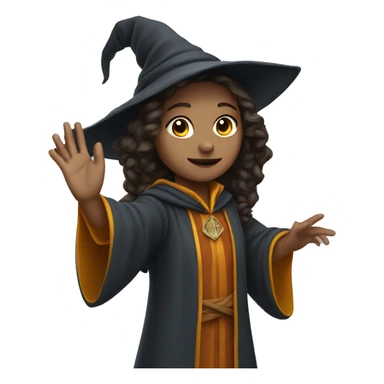 A female young wizard raises right hand sticker