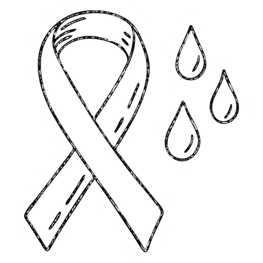 hand-drawn outline of a pink ribbon with blood drops sticker
