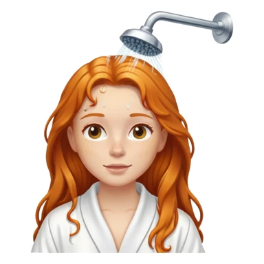 Ginger girl in white robe long wet hair relaxing shower skin care sticker