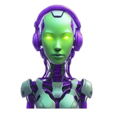 lemon-green-and-purple-neon-Robotic cyborg meditation sticker