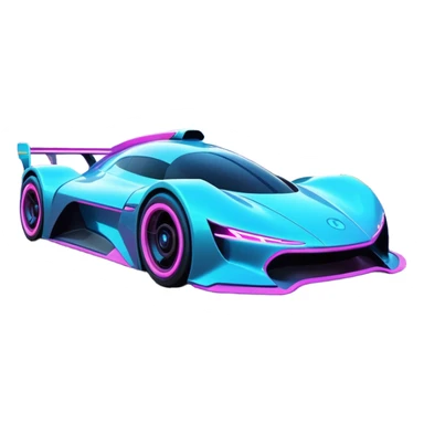 A futuristic racing car with glowing neon lights, sleek aerodynamic design, and a cyberpunk cityscape in the background. The car is speeding through a neon-lit street with high-tech buildings and holograms." sticker