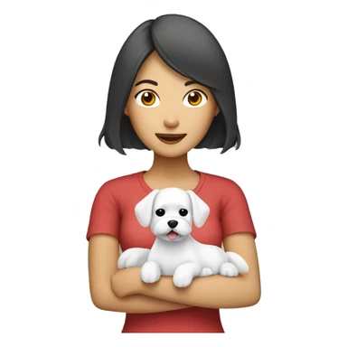 Asian woman holding a Maltese sticker