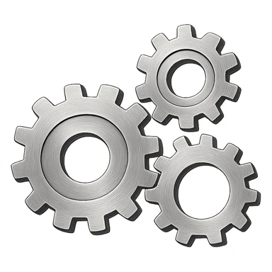 a group of three interlocking metallic cogs, simple design sticker
