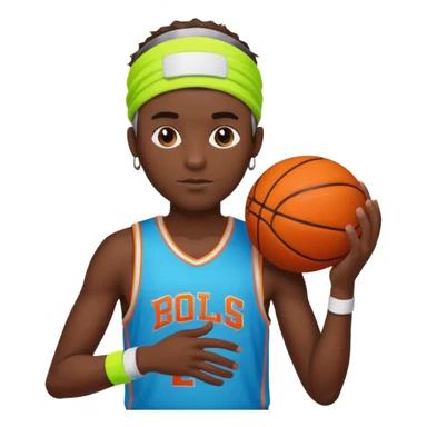 Basketball guy with neon headband, hold ball sticker