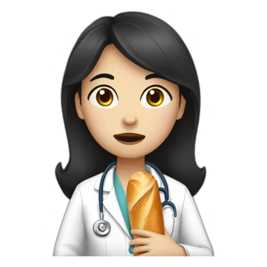 doctor girl with dark hair crying tears eating french baguette sticker