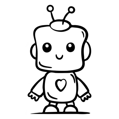 Friendly AI robot assistant with antenna sticker