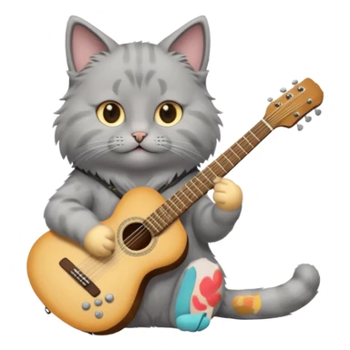 grey cat play guitar, long full body sticker