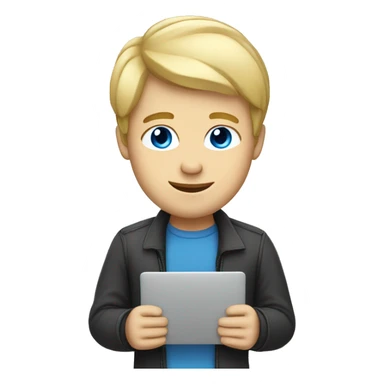 Male coder featuring a laptop. He has blonde hair, blue eyes, white skin. sticker