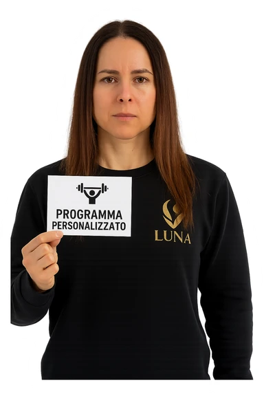 Donna con in mano Scheda di allenamento di palestra con scritto "Programma Personalizzato" sticker