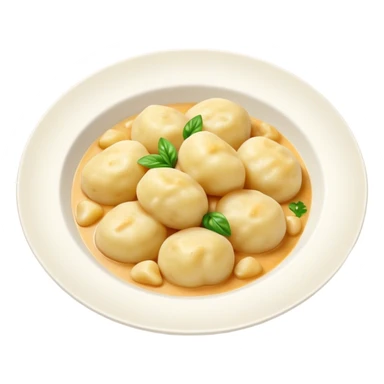 Cinematic Realistic Gnocchi Dish Emoji, showcasing tender potato dumplings in a light sauce rendered with soft textures and inviting, natural lighting. sticker