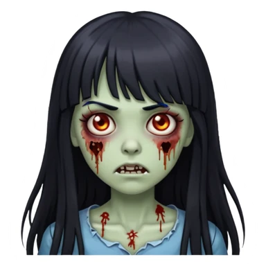 zombie girl with long black hair and bangs sticker