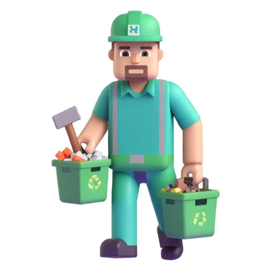 garbage man with Minecraft-like features sticker